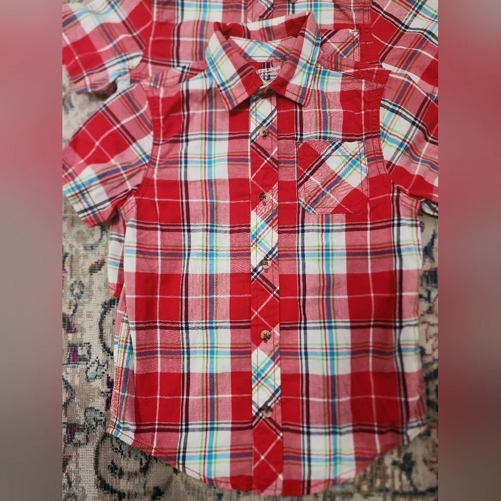 Arizona Jean Co Red Plaid Button Front Shirt Boys Size 6 (Price Per Shirt)